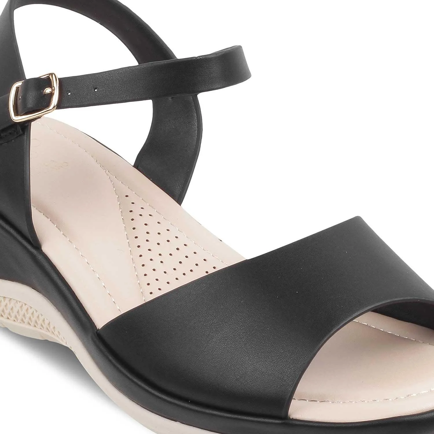 The Clej Black Women's Casual Wedge Sandals Tresmode