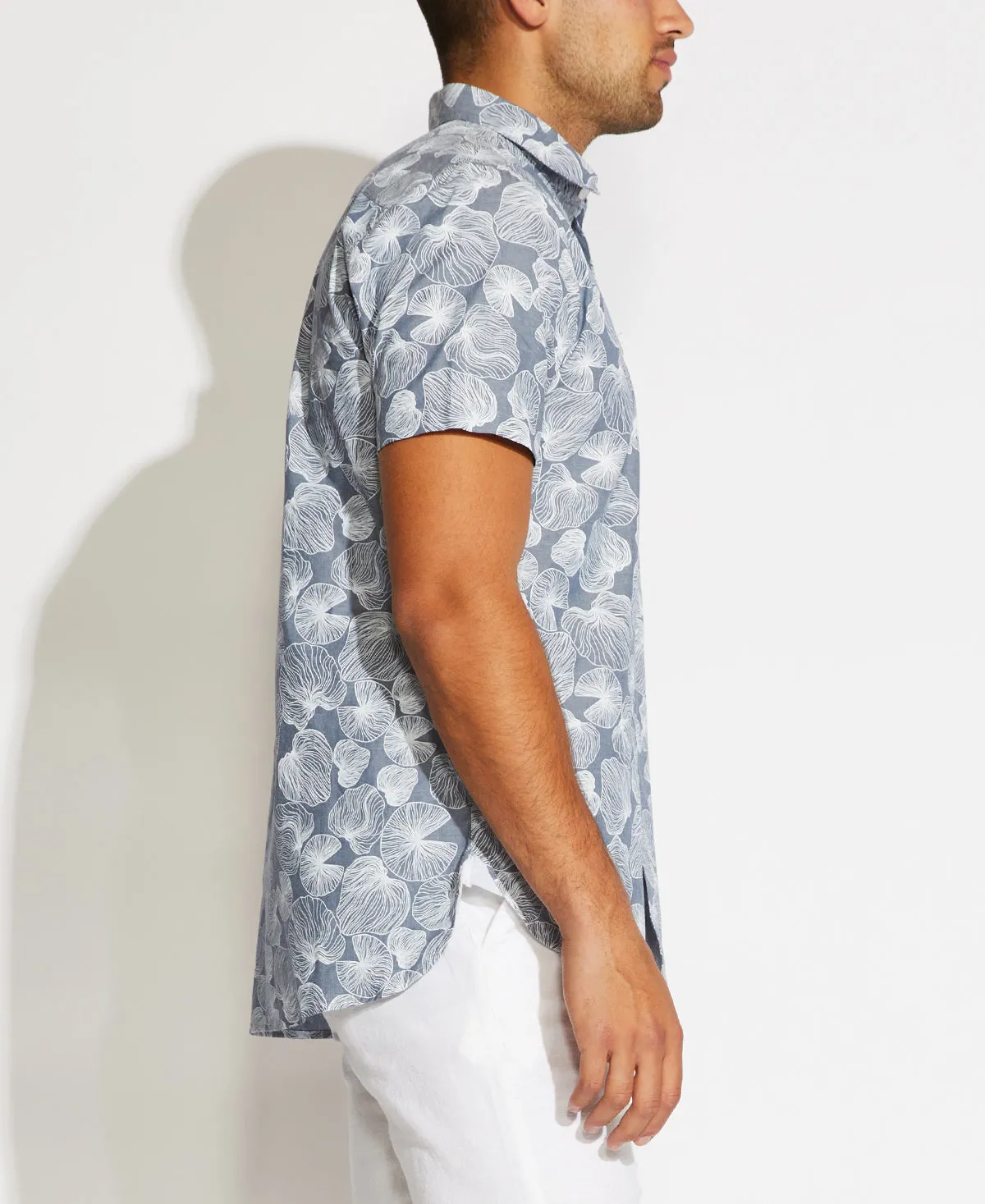 Whittier Printed Linen Blend Shirt (Dark Slate)