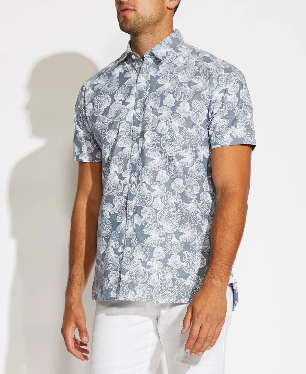 Whittier Printed Linen Blend Shirt (Dark Slate)