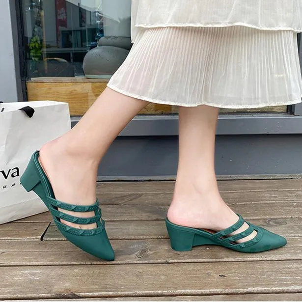 Women pointed toe fashion 
hollow out chunky wedge sandals