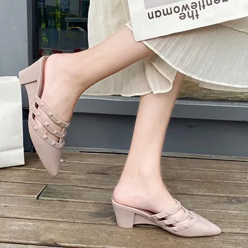 Women pointed toe fashion 
hollow out chunky wedge sandals