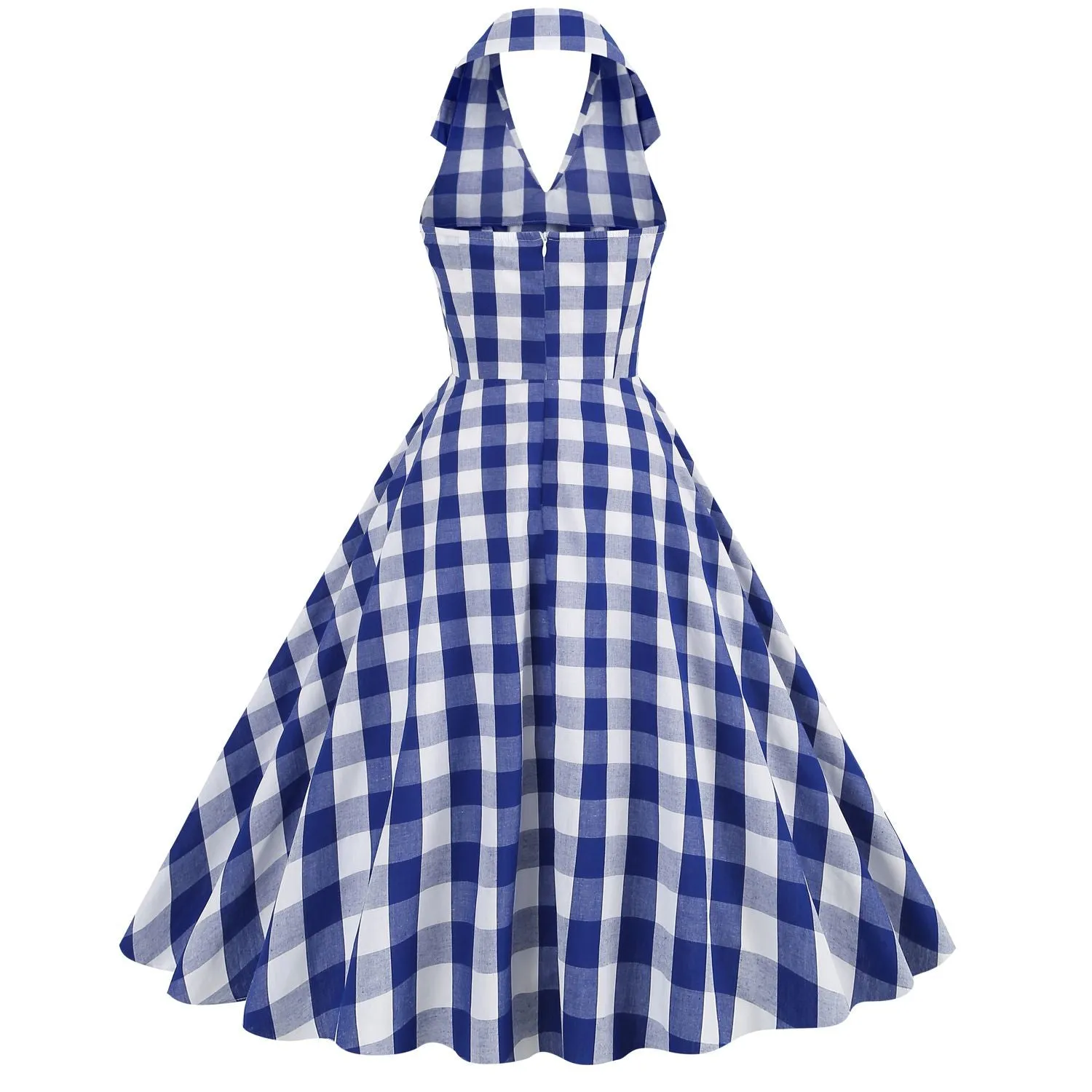 Women Vintage 1950s Halter Cocktail Party Swing Prom Rockabilly Pink Plaid Dresses