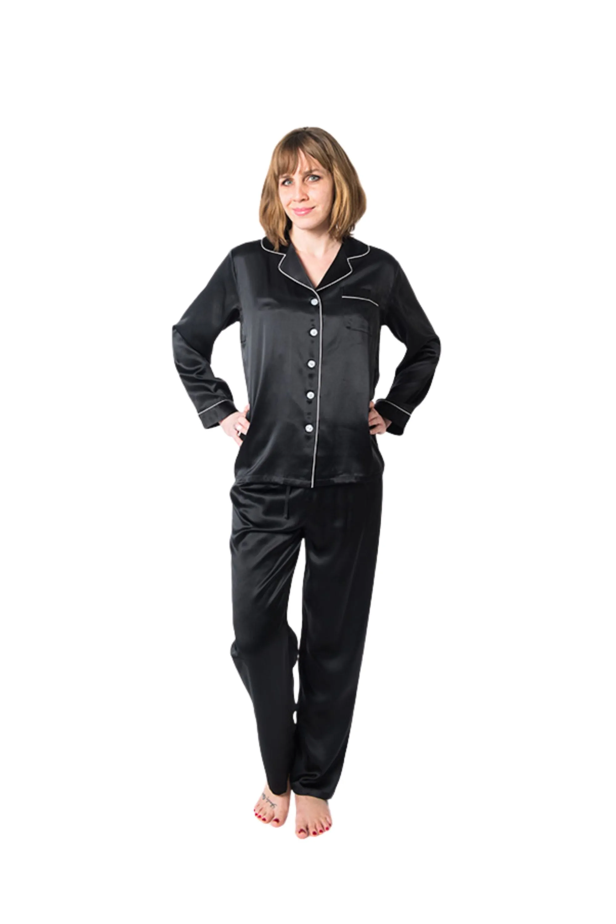 Women's Black Mulberry Silk Pajama Set