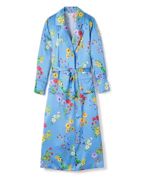 Women's Silk Robe in Azure Brilliant Botanical